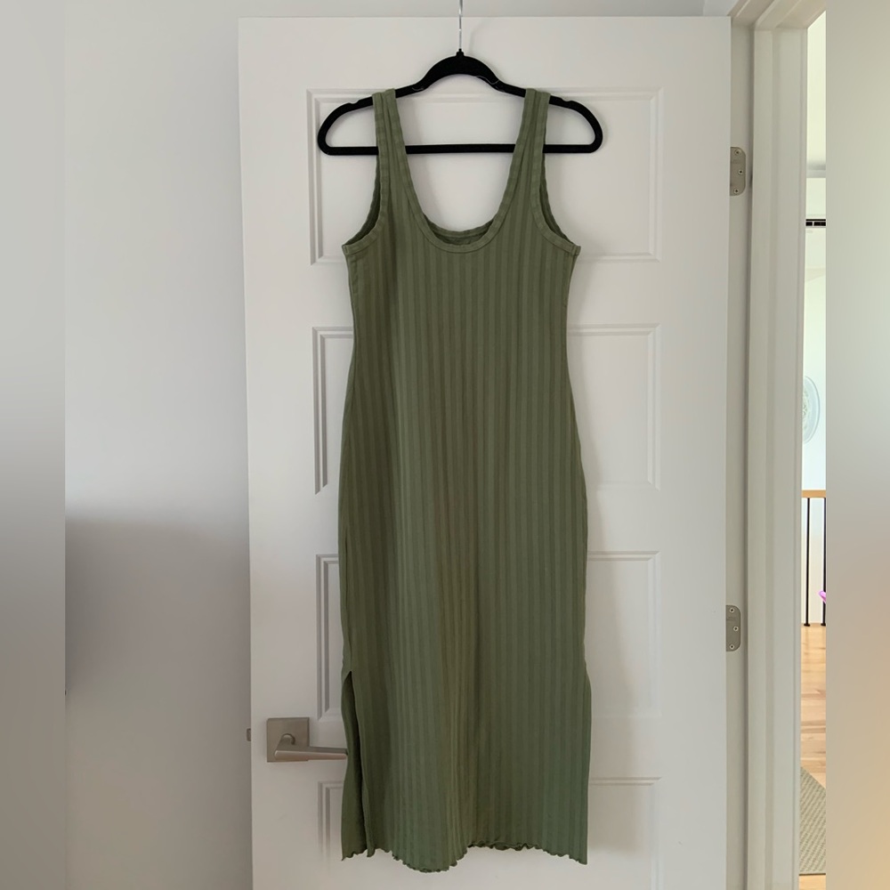 aerie Olive Green Ribbed Midi Tank Dress